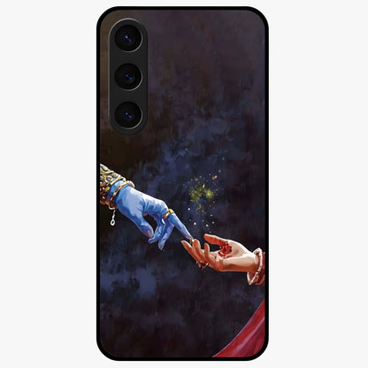 Divine Touch Eternal Glass Case showing flat back view with spiritual themed artwork and glossy glass finish.