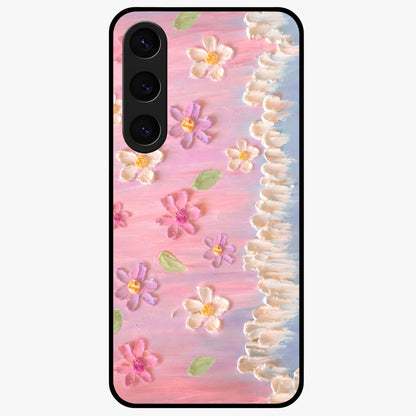 Dreamy Painted Garden Glass Case showing flat back view with artistic painted floral garden artwork and glossy glass finish.