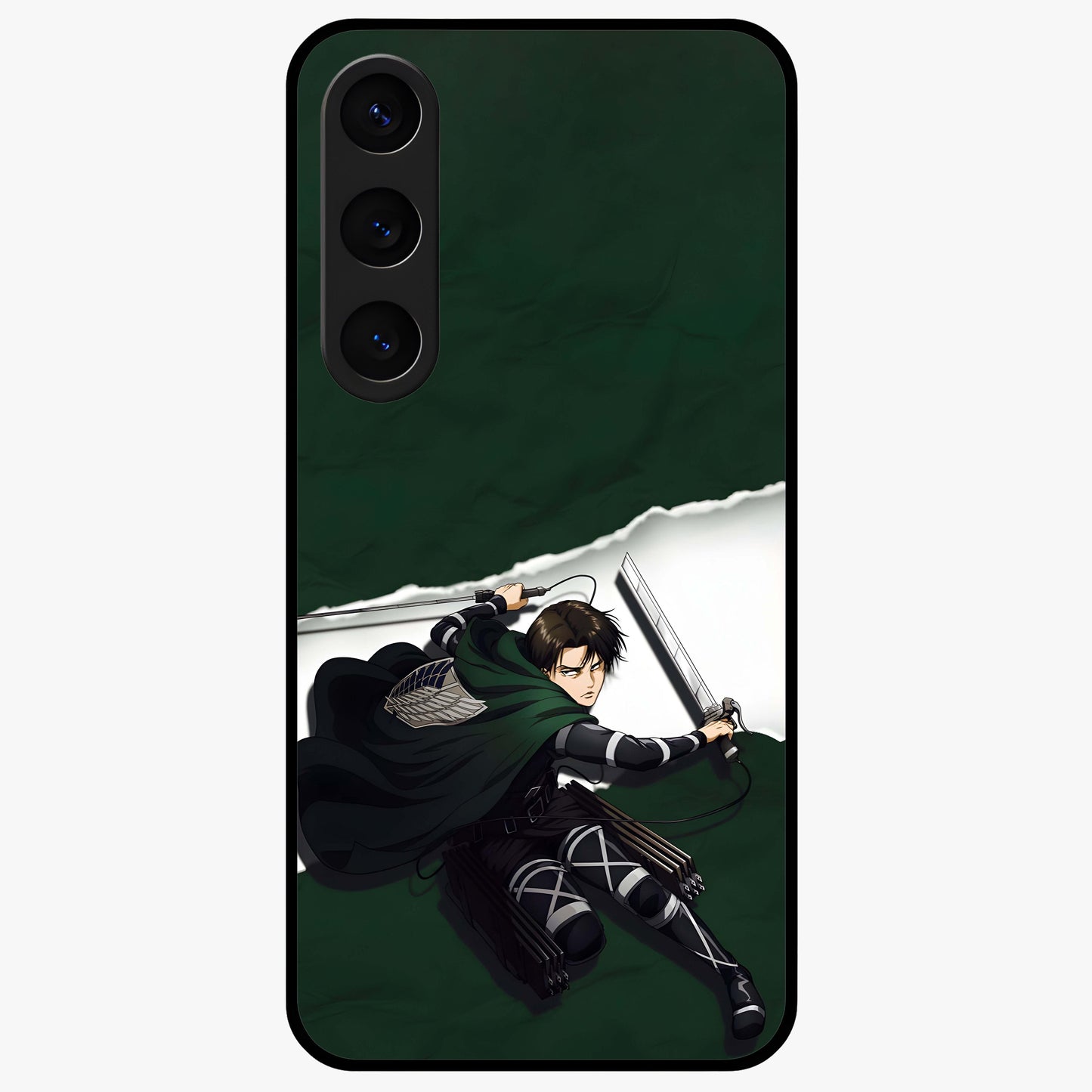Emerald War Vanguard Glass Case showing flat back view with powerful warrior themed artwork and glossy glass finish.