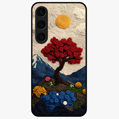 Eternal Nature Tapestry Glass Case showing flat back view with intricate nature tapestry artwork and glossy glass finish.
