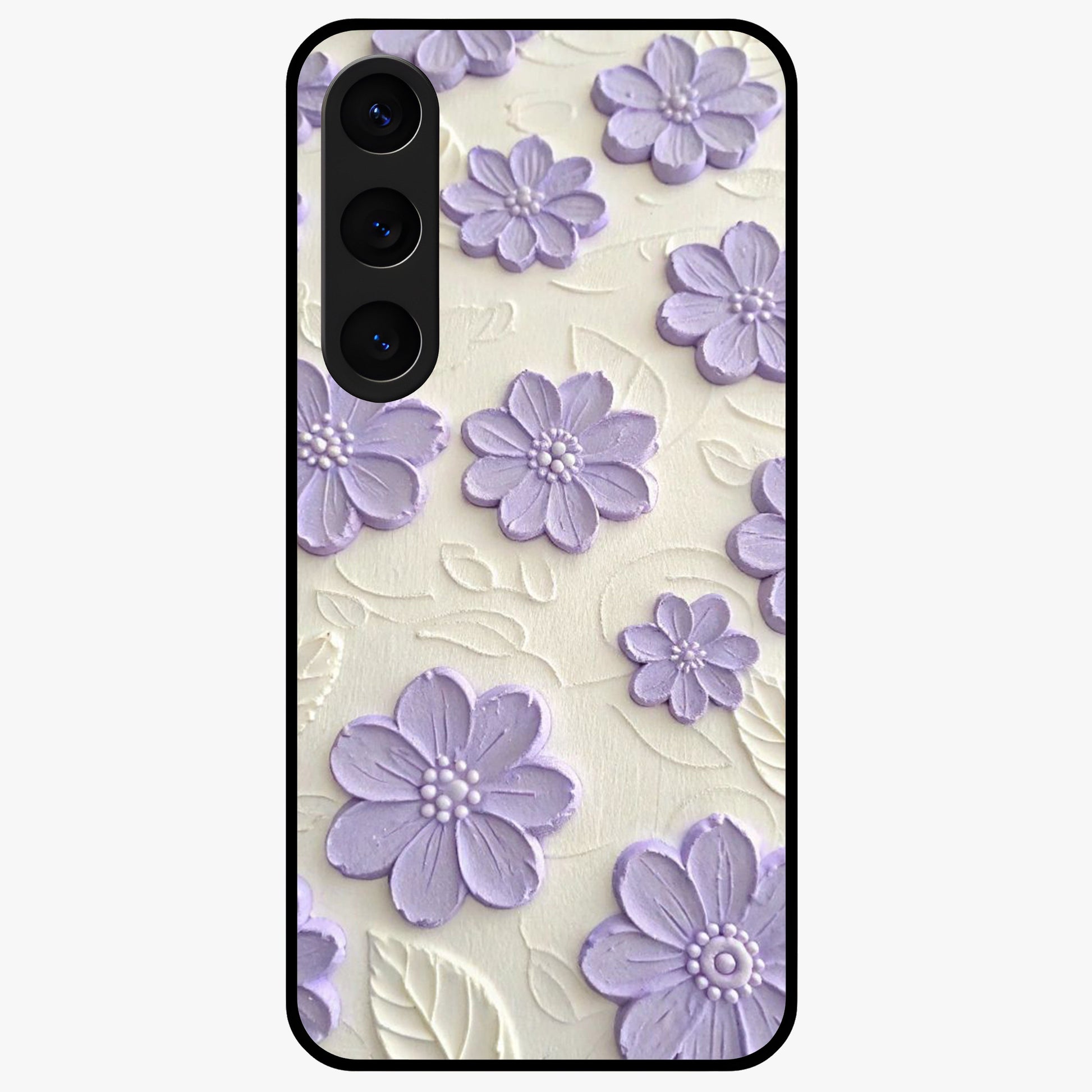 Floral Wall Art With Purple Flowers Glass Case showing flat back view with purple flower artwork and glossy glass finish.