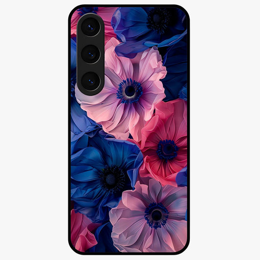 Flower Paper Art Pattern Glass Case showing flat back view with paper cut style floral artwork and glossy glass finish.