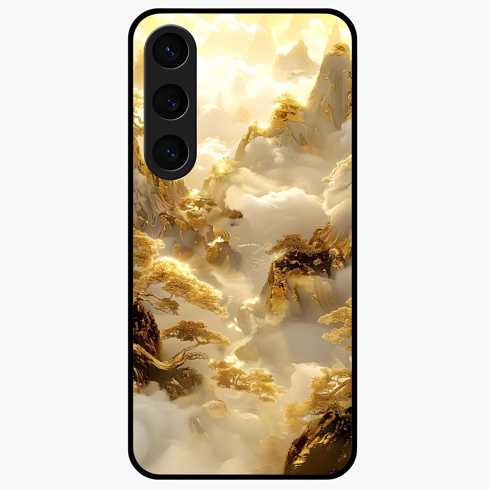 Gates Of Illumination Glass Case showing flat back view with mystical illuminated gate artwork and glossy glass finish.