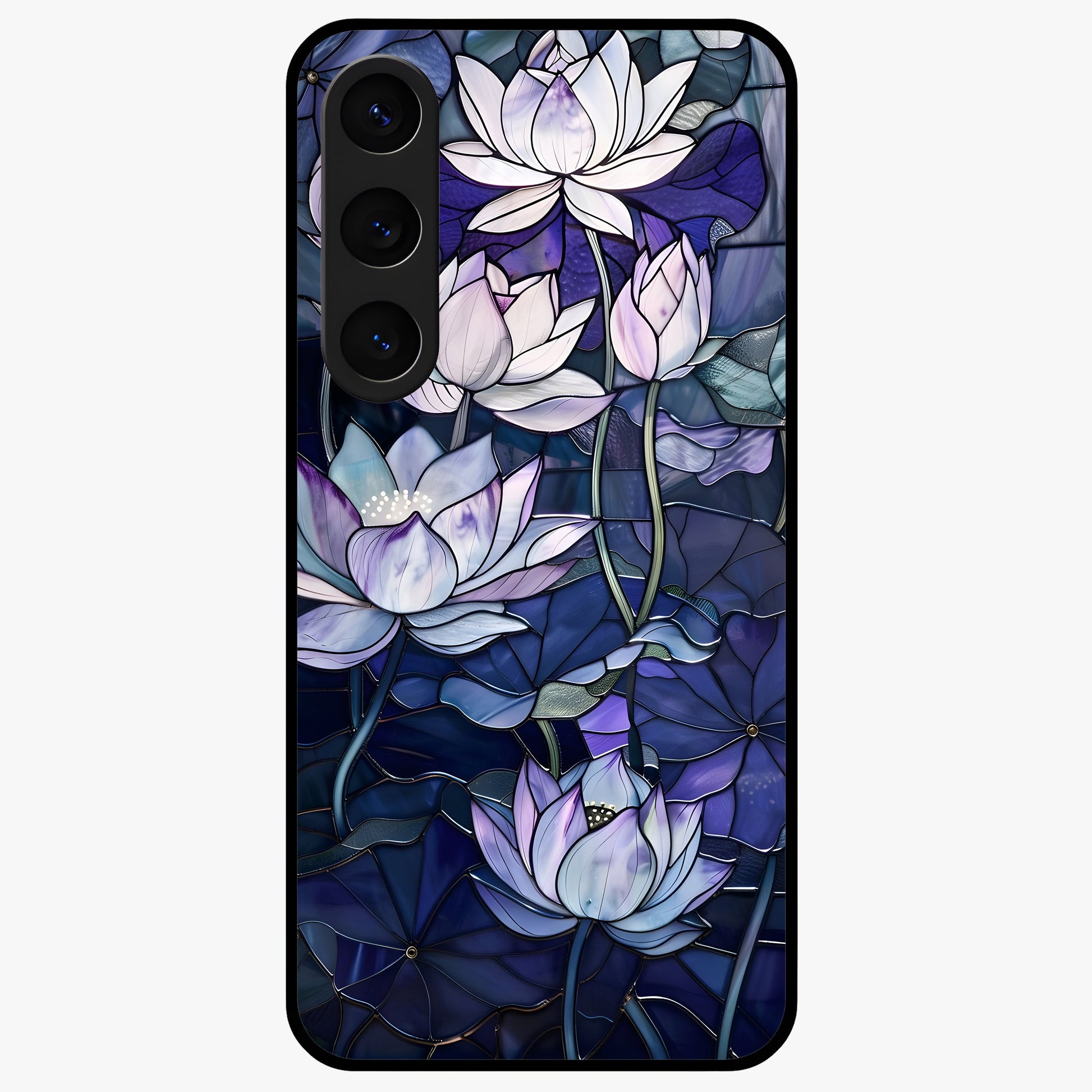 Gloss Petal Rush Glass Case showing flat back view with glossy flower petal artwork and smooth glass finish.