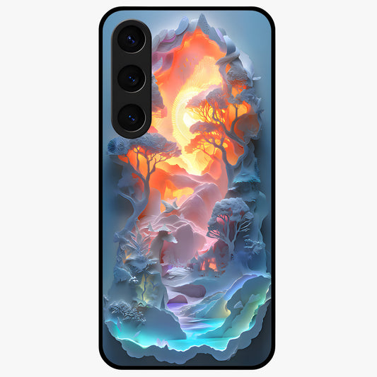 Glow Forest Portal Glass Case showing flat back view with glowing forest portal artwork and glossy glass finish.