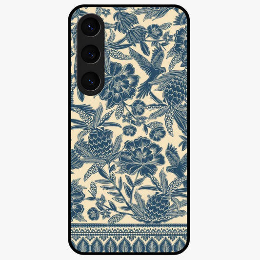 Heirloom Wild Bloom Glass Case showing flat back view with vintage inspired wild flower artwork and glossy glass finish.