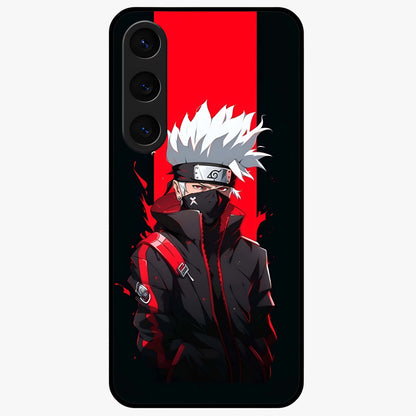 Kakashi Scarlet Shadow Glass Case showing flat back view with powerful anime ninja artwork and glossy glass finish.