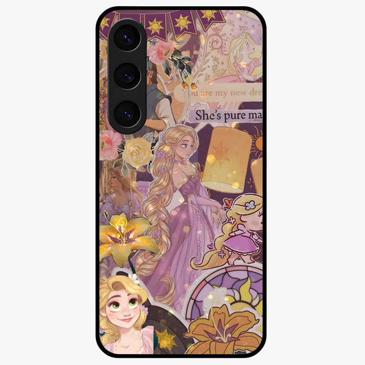 Magical Tangled Dream Glass Case showing flat back view with dreamy tangled artwork and glossy glass finish.
