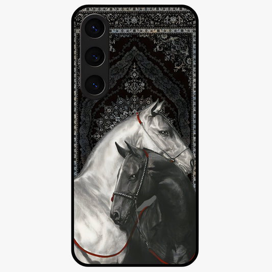 Majestic Ride Legacy Glass Case showing flat back view with powerful automotive inspired artwork and glossy glass finish.
