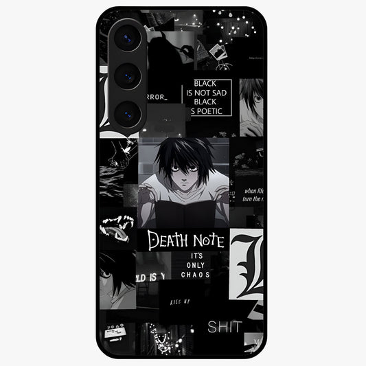 Midnight Chaos Mind Glass Case showing flat back view with abstract dark themed artwork and glossy glass finish.