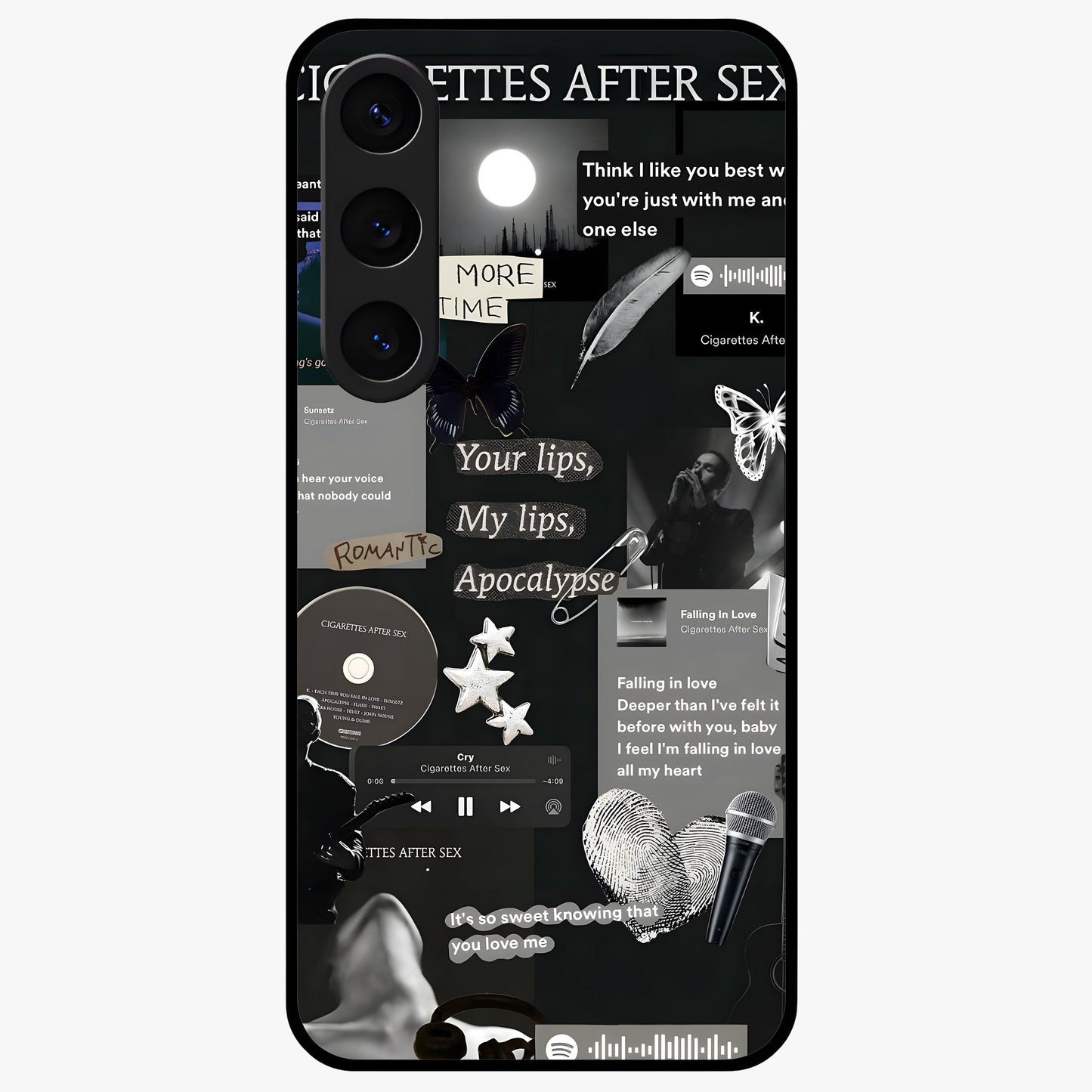 Midnight Love Echo Glass Case showing flat back view with romantic midnight themed artwork and glossy glass finish.