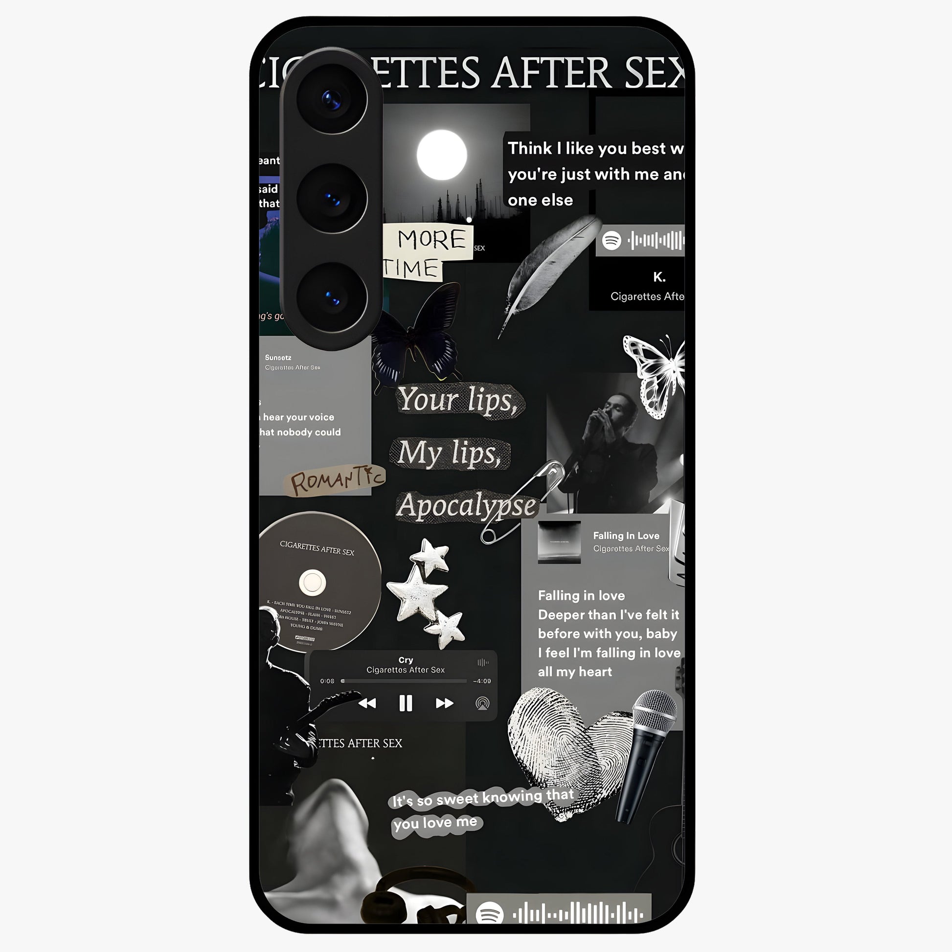 Midnight Love Echo Glass Case showing flat back view with romantic midnight themed artwork and glossy glass finish.