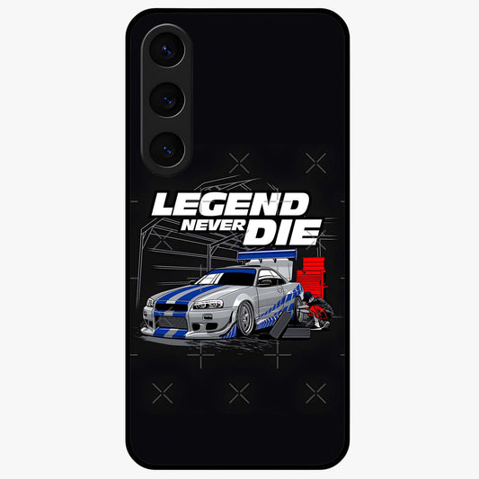 Midnight Racing Legacy Glass Case showing flat back view with sleek racing inspired artwork and glossy glass finish.