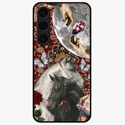 Moonlit Royal Stallion Glass Case showing flat back view with majestic horse under moonlight artwork and glossy glass finish.