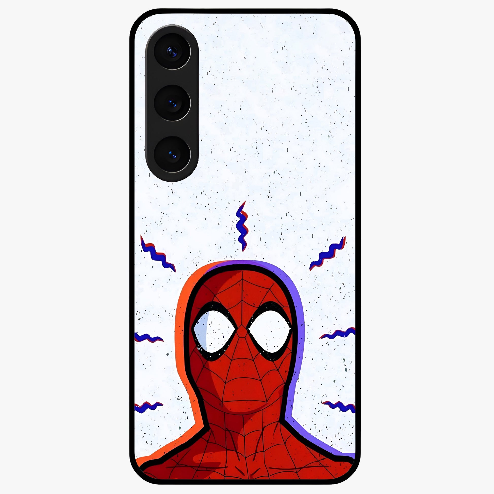 Omg Spiderman Glass Case showing flat back view with bold superhero inspired artwork and glossy glass finish.