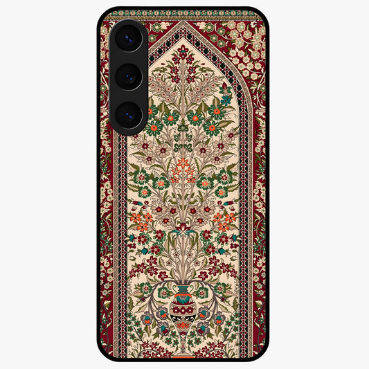 Persian Inspired Glass Case showing flat back view with ornate Persian style pattern artwork and glossy glass finish.
