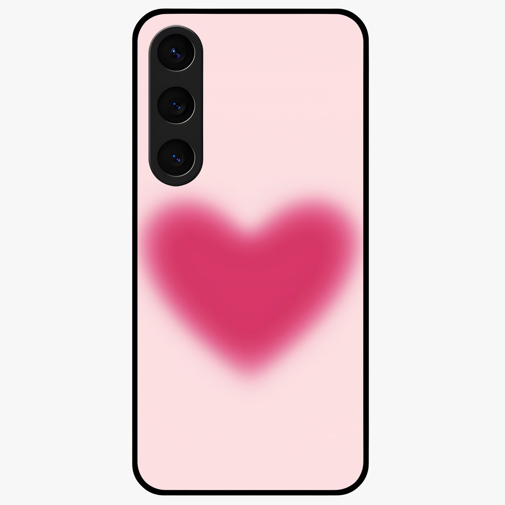 Pink Aura Heart Glass Case showing flat back view with glowing heart artwork and glossy glass finish.