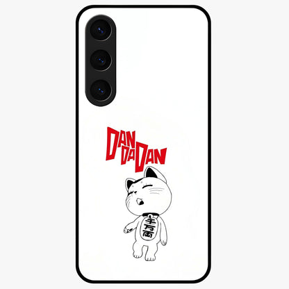 Playful Spirit Charm Glass Case showing flat back view with cheerful charm themed artwork and glossy glass finish.