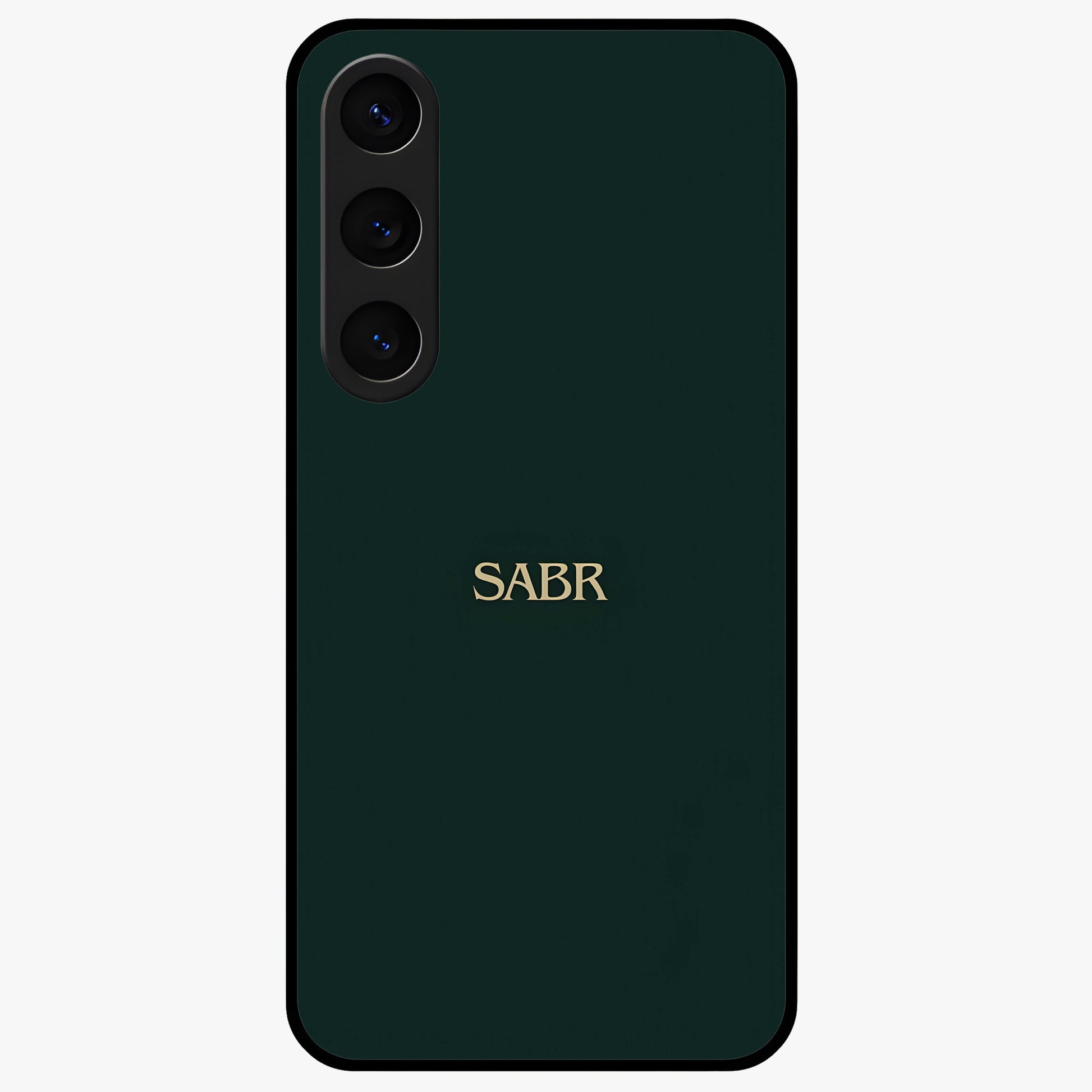 Sabr Minimal Patience Glass Case showing flat back view with minimalist typography artwork and glossy glass finish.