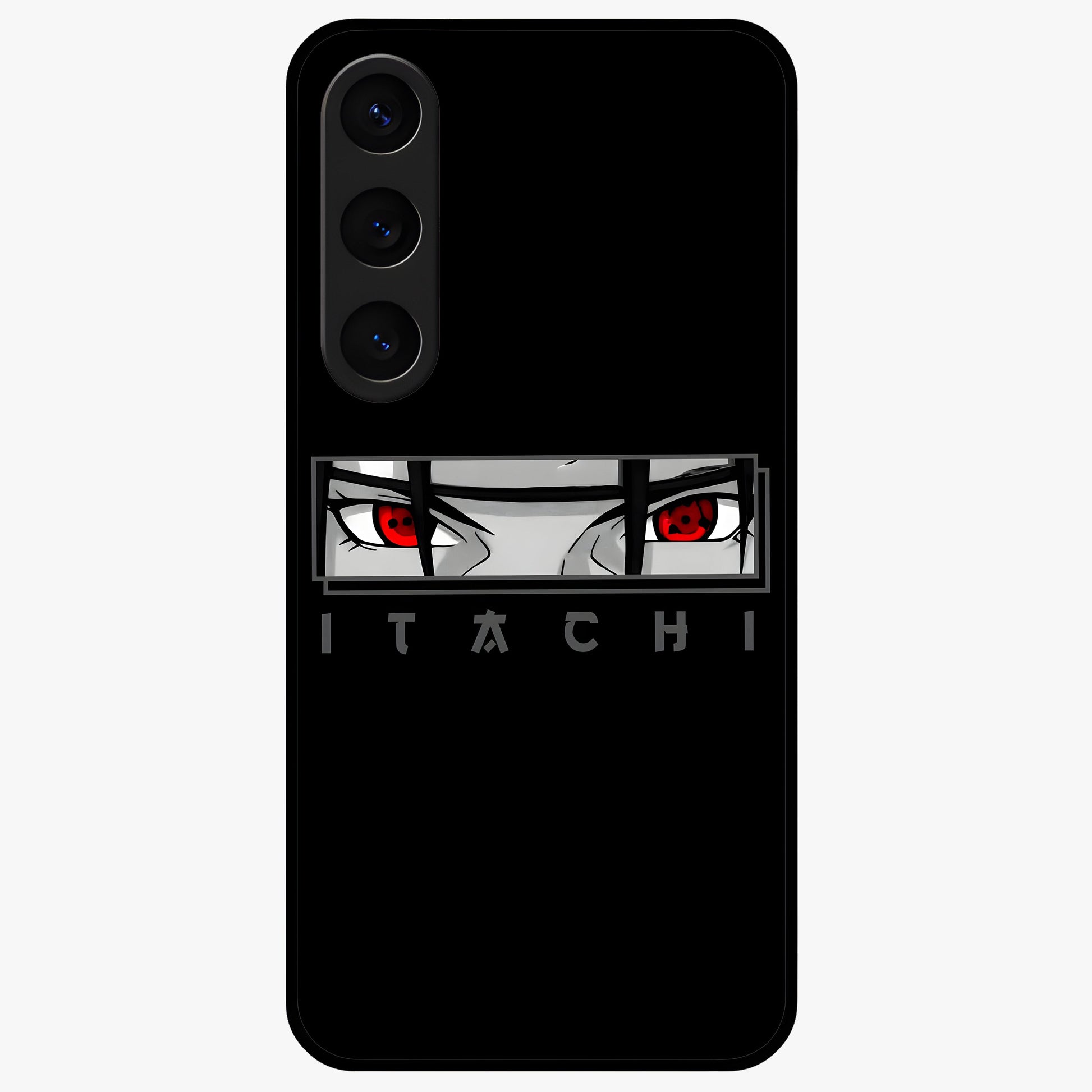Scarlet Gaze Dominance Glass Case showing flat back view with striking red themed artwork and glossy glass finish.