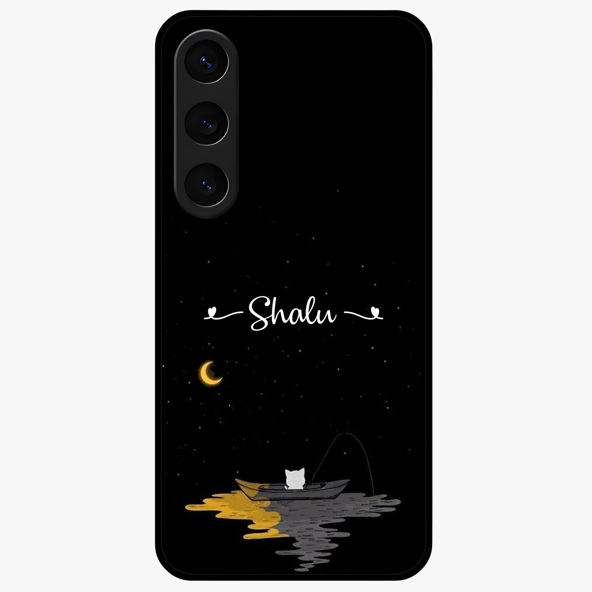 Silent Night Row Glass Case showing flat back view with calm night themed artwork and glossy glass finish.