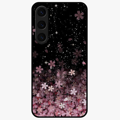 Small Starry Flowers Glass Case showing flat back view with delicate starry floral artwork and glossy glass finish.