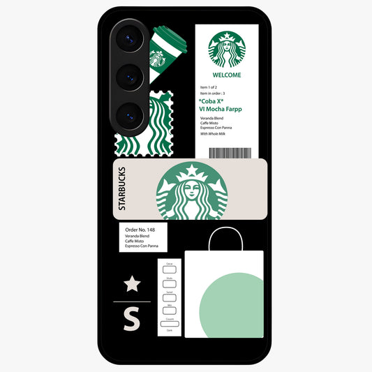 Starbucks Mocha Glass Case showing flat back view with coffee inspired artwork and glossy glass finish.