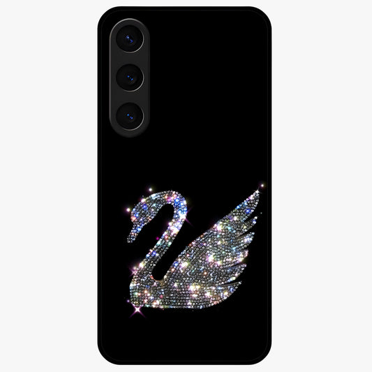 Starlit Swan Grace Glass Case showing flat back view with graceful swan artwork under starry sky and glossy glass finish.