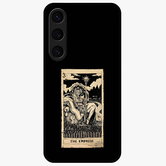 The Empress Glass Case showing flat back view with regal feminine artwork and glossy glass finish.