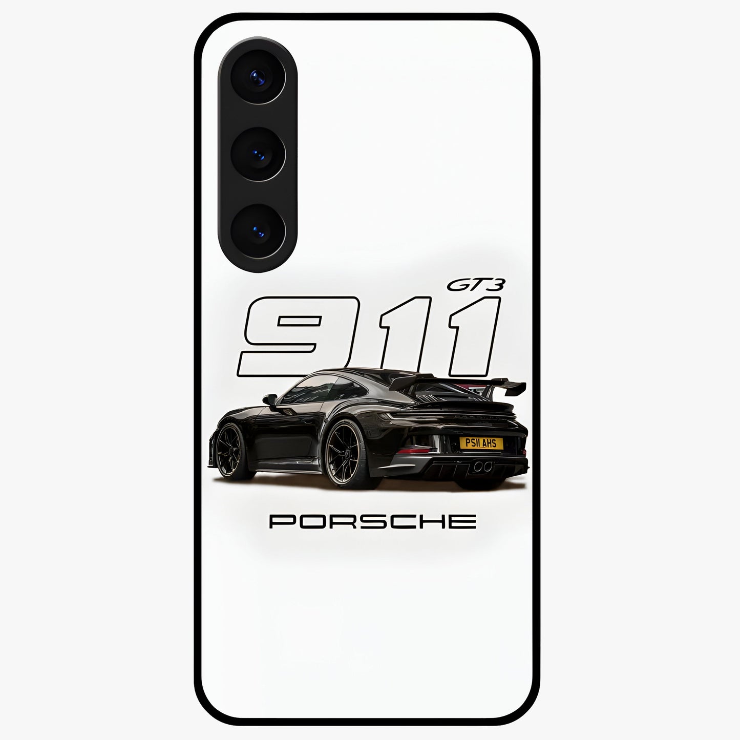 Turbo Legacy Icon Glass Case showing flat back view with iconic sports car inspired artwork and glossy glass finish.
