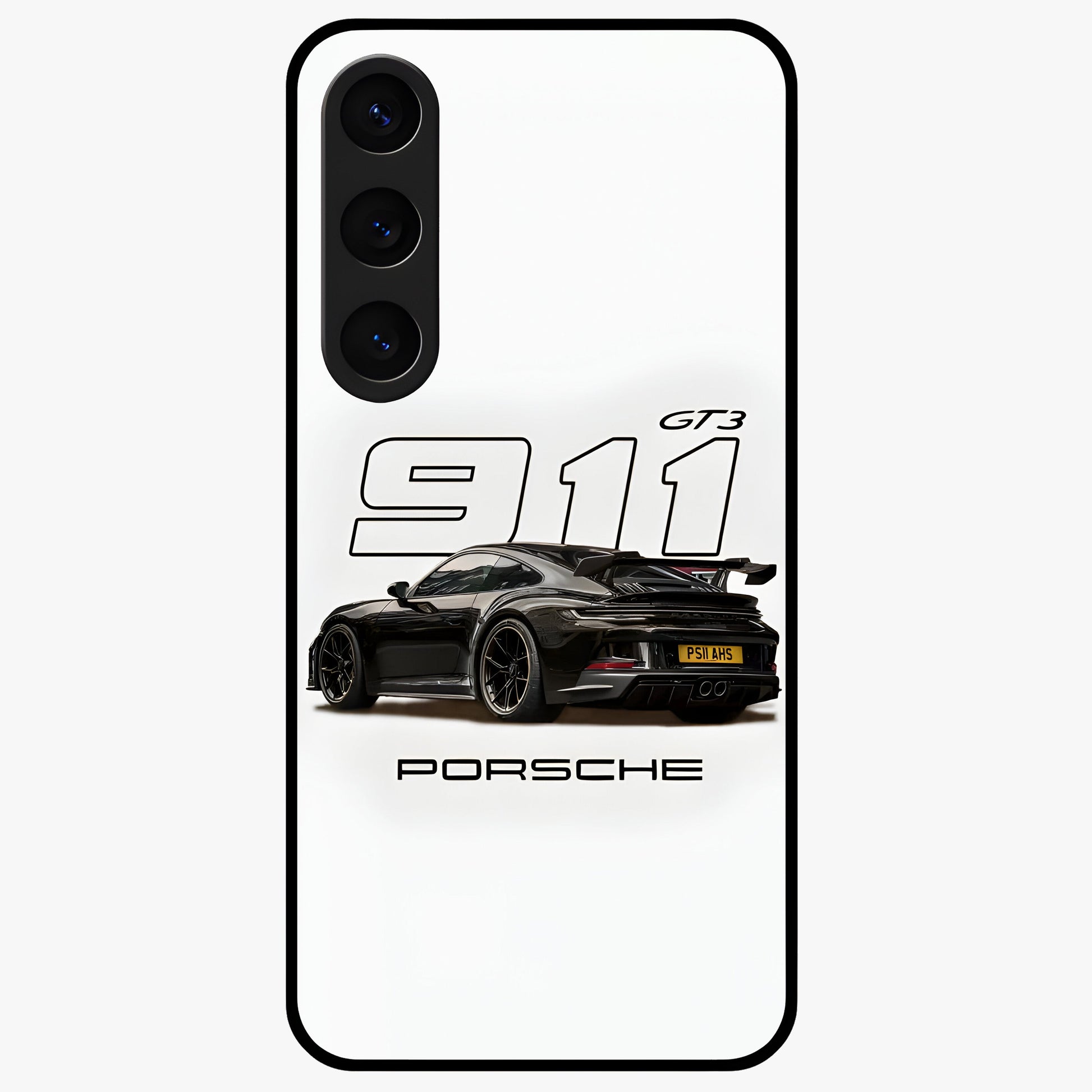 Turbo Legacy Icon Glass Case showing flat back view with iconic sports car inspired artwork and glossy glass finish.