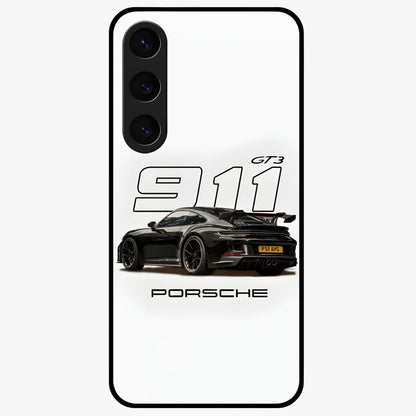 Turbo Legacy Icon Glass Case showing flat back view with iconic sports car inspired artwork and glossy glass finish.
