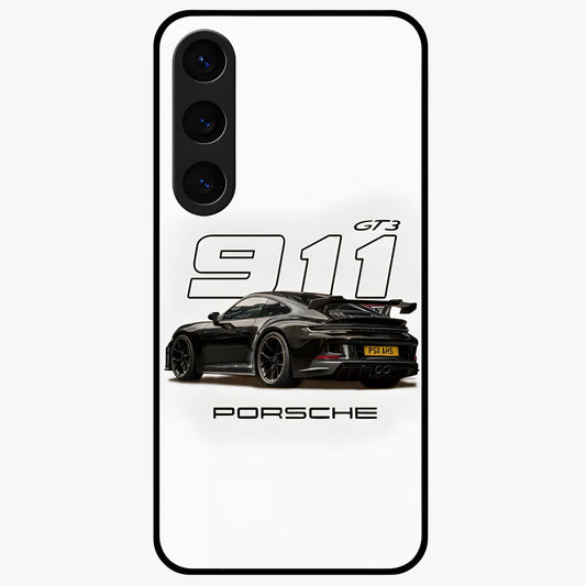 Turbo Legacy Icon Glass Case showing flat back view with iconic sports car inspired artwork and glossy glass finish.