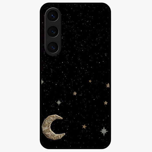 Twinkle Star With Half Moon Glass Case showing flat back view with star and half moon artwork and glossy glass finish.