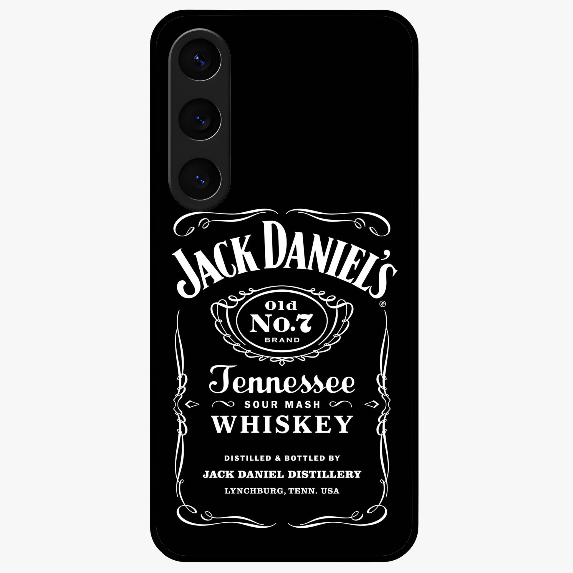 Vintage Whiskey Heritage Glass Case showing flat back view with classic whiskey inspired artwork and glossy glass finish.
