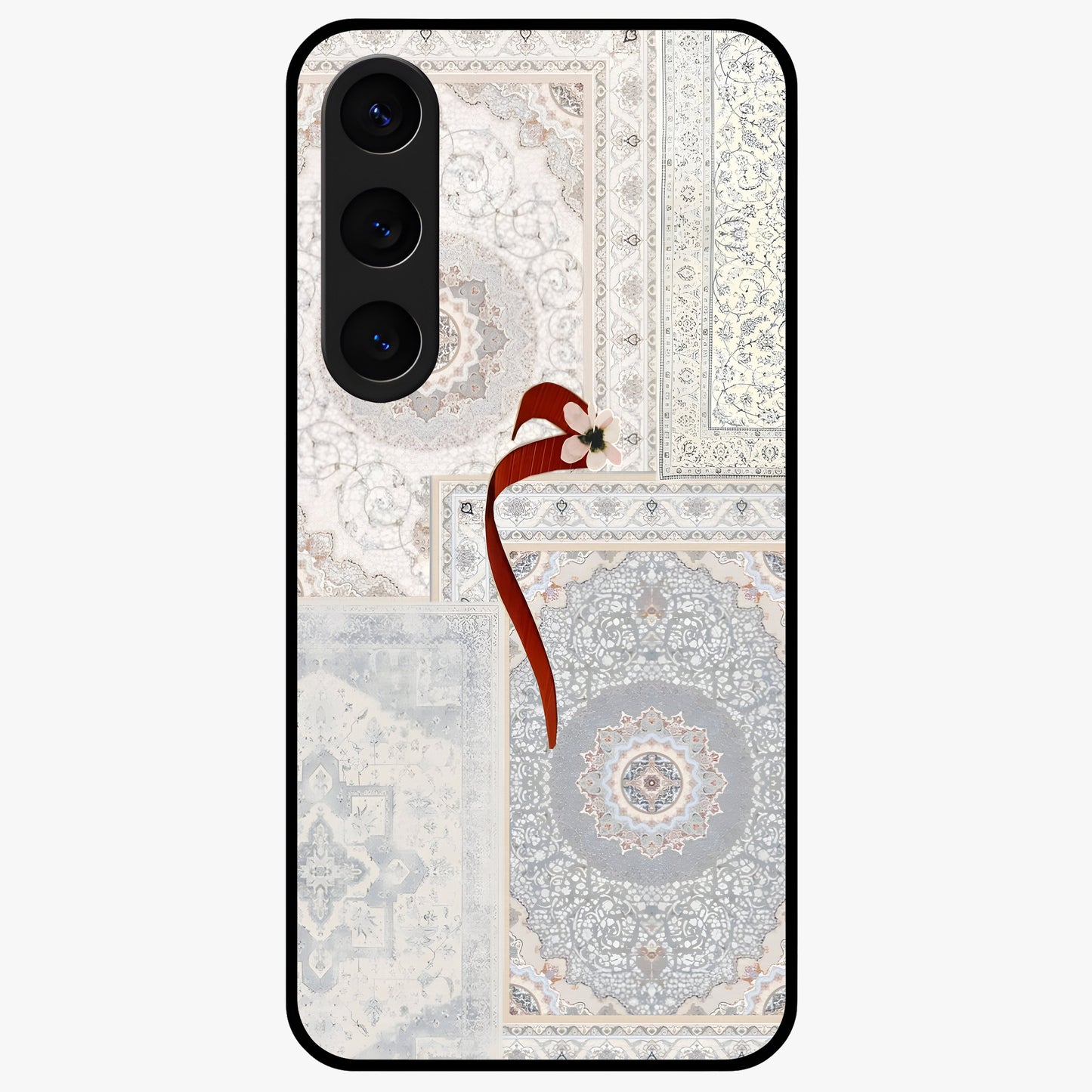 White Aesthetic Bow Glass Case showing flat back view with minimal bow artwork and glossy glass finish.