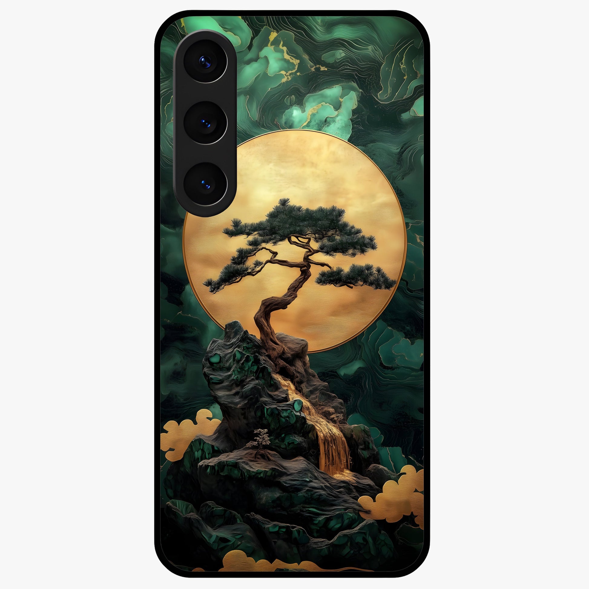Zen Moon Rise Glass Case showing flat back view with calm moonrise artwork and glossy glass finish.