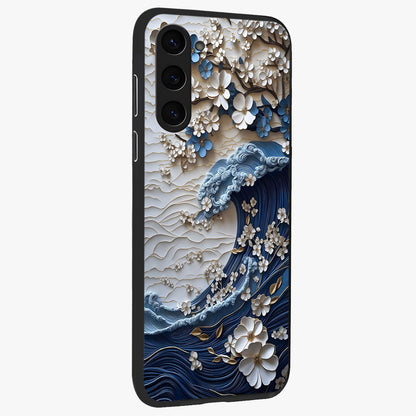 Floral Wave Origami Glass Case upright view showcasing creative floral origami artwork with artistic decorative theme.