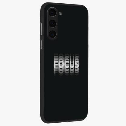 Focused Blade Discipline Glass Case upright view showcasing strong typography statement with sleek motivational theme.