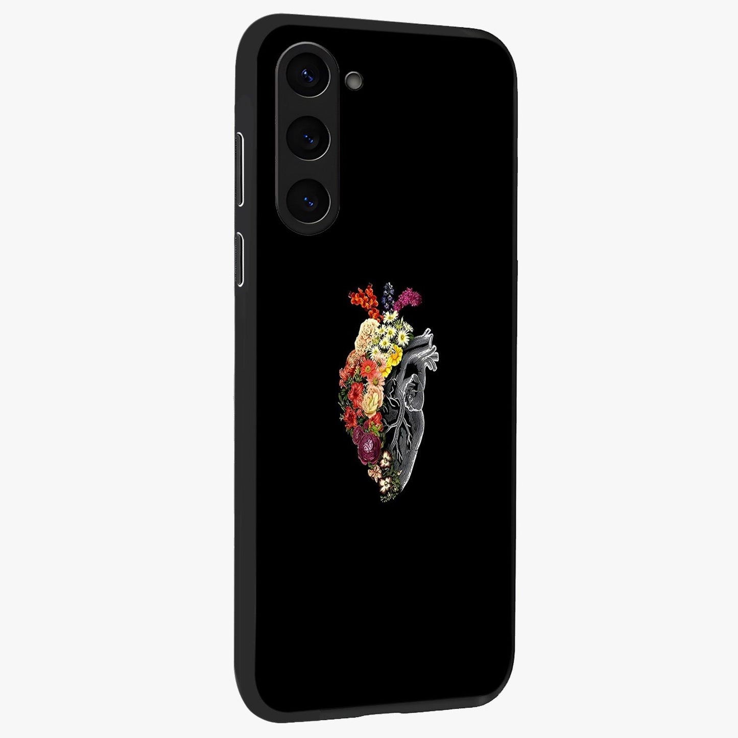 Heart With Flowers Glass Case upright view showcasing decorative heart and floral artwork with sweet romantic theme.