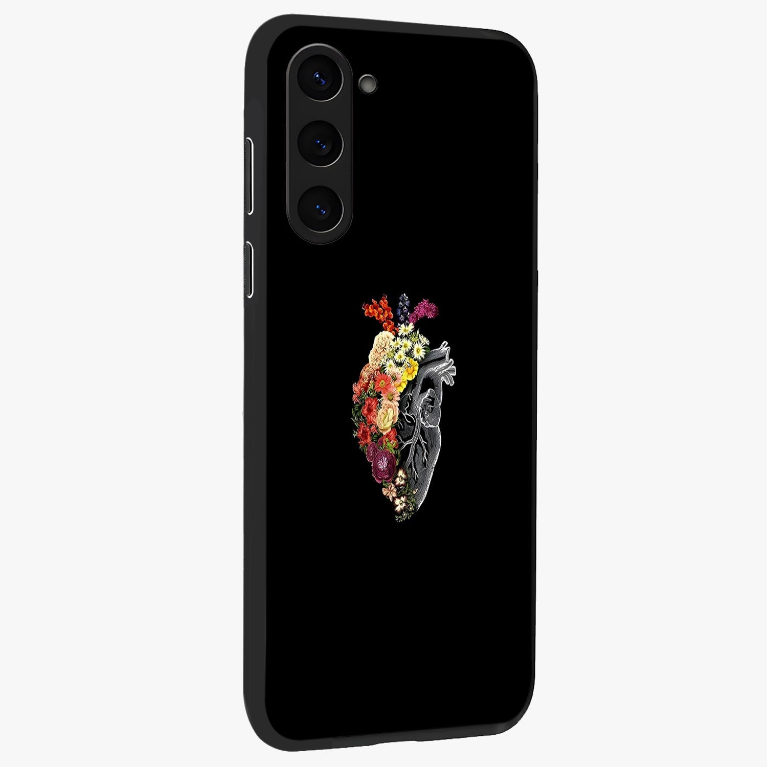 Heart With Flowers Glass Case upright view showcasing decorative heart and floral artwork with sweet romantic theme.