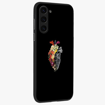 Heart With Flowers Glass Case upright view showcasing decorative heart and floral artwork with sweet romantic theme.