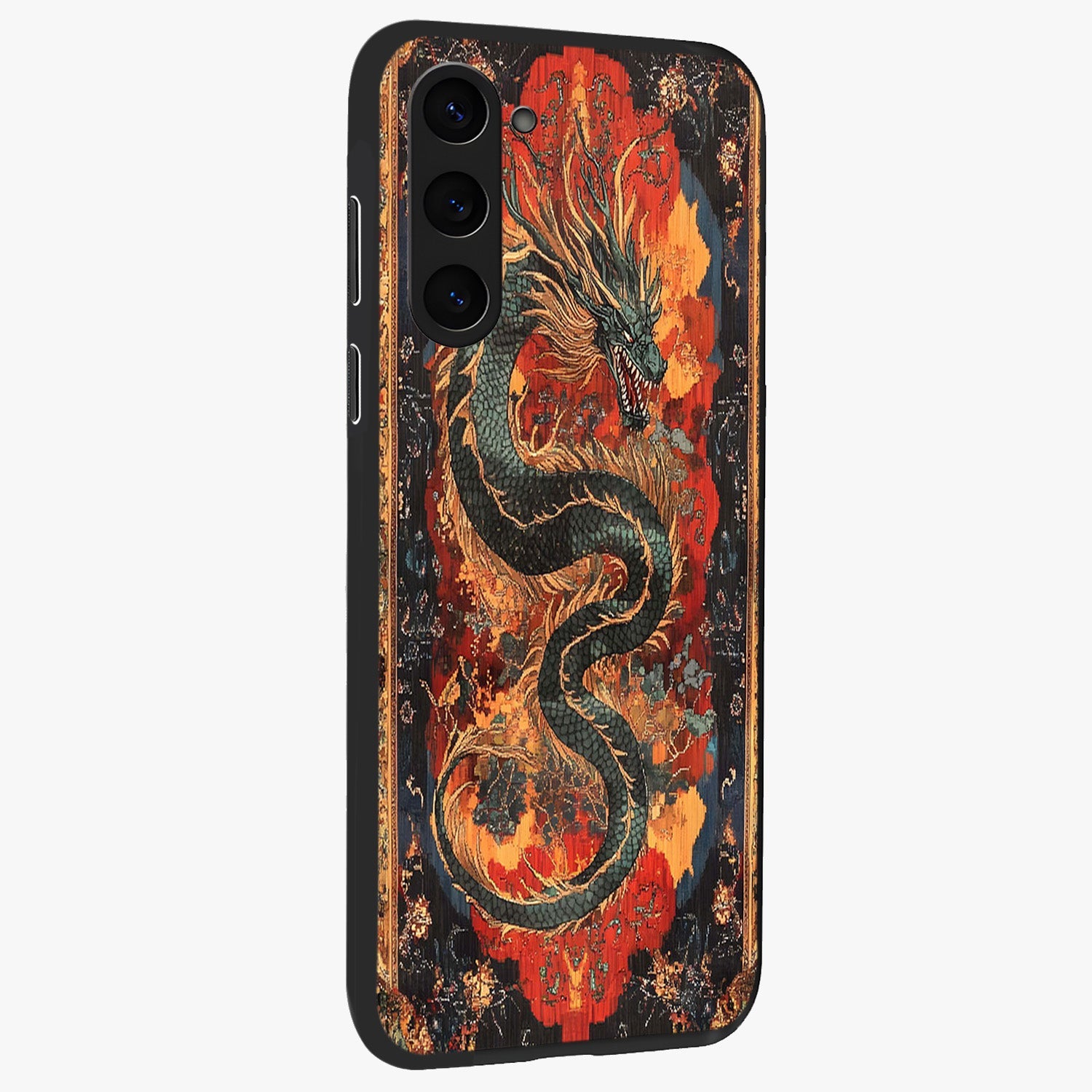 Inferno Dragon Soul Glass Case upright view showcasing intense dragon artwork with fantasy fire theme.