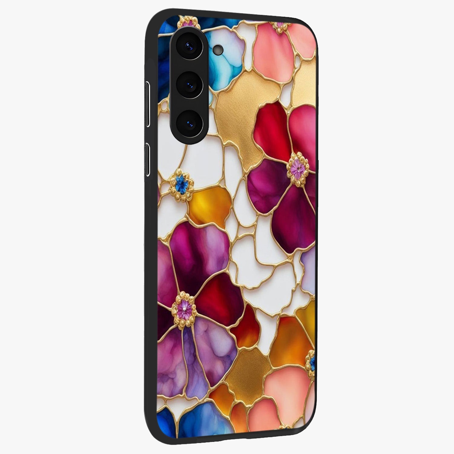 Marble Flower Pattern Glass Case upright view showcasing decorative marble flower artwork with refined style.