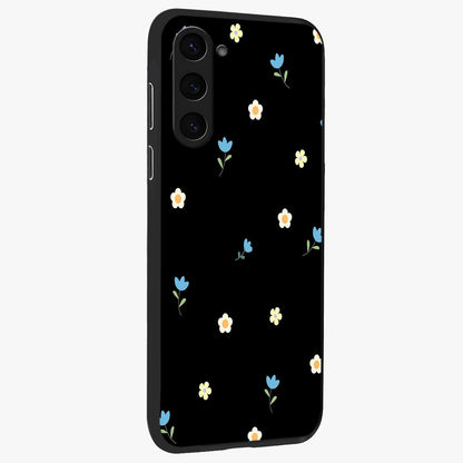 Minimal Petal Whispers Glass Case upright view showcasing elegant floral artwork with modern minimalist style.