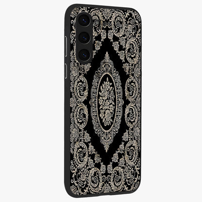 Noir Bloom Elegance Glass Case upright view showcasing graceful floral artwork with luxurious dark theme.