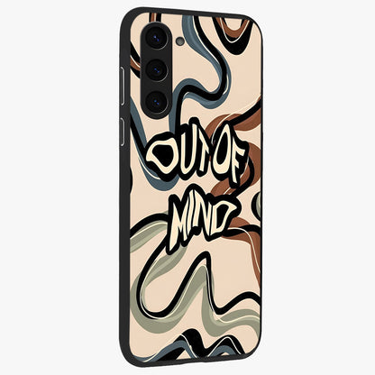 Out Of Mind Glass Case upright view showcasing striking typography artwork with edgy conceptual theme.