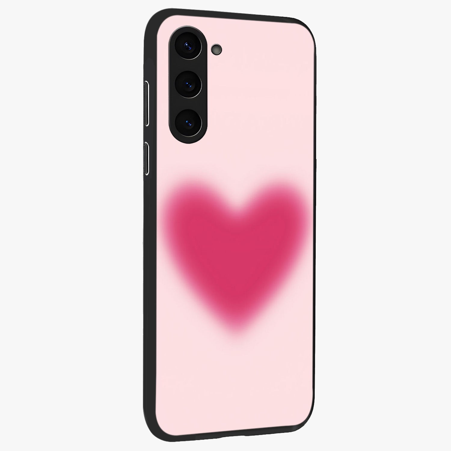 Pink Aura Heart Glass Case upright view showcasing romantic heart artwork with soft pastel theme.