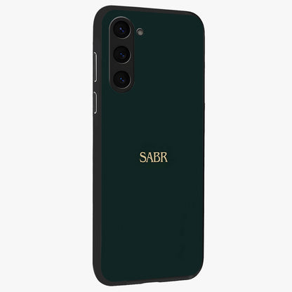 Sabr Minimal Patience Glass Case upright view showcasing calm minimalist artwork with motivational patience theme.