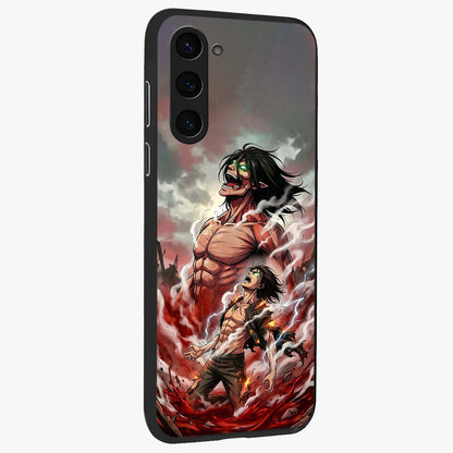 Titan Awakening Fury Glass Case upright view showcasing intense titan artwork with epic fantasy theme.